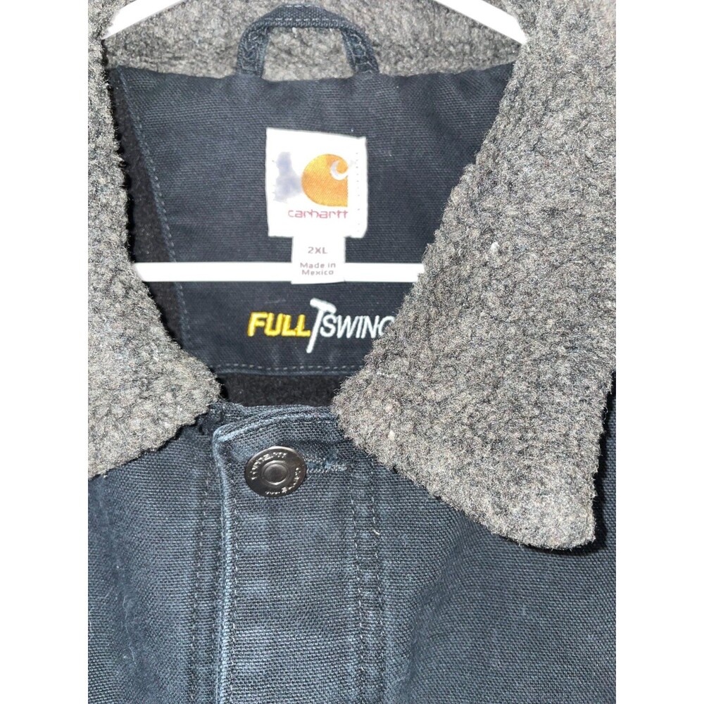 CARHARTT Black Full Swing Duck Canvas Chore Jacket Wool Collar Men’s XXL Winter - Picture 2 of 7